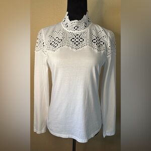 Rebecca Taylor White Long Sleeve Lace Top